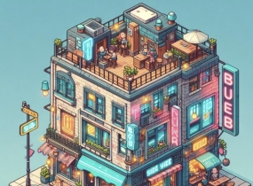 街角带绿植的立体建筑模型